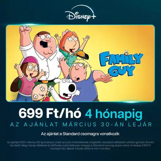 Élvezd a Disney+-t 4 hónapon át, mindössze havi 699 Ft-ért!